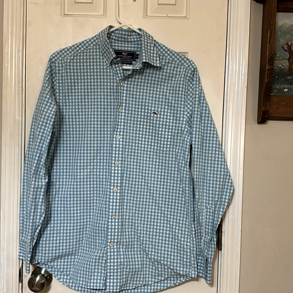 Vineyard vines Blue and white button up dress shirt for men
